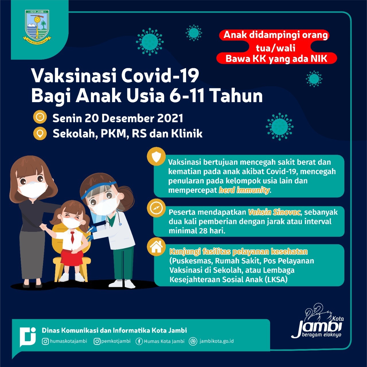 Pemkot Jambi Jadwalkan Vaksin Usia 6-11 Tahun Pekan Depan