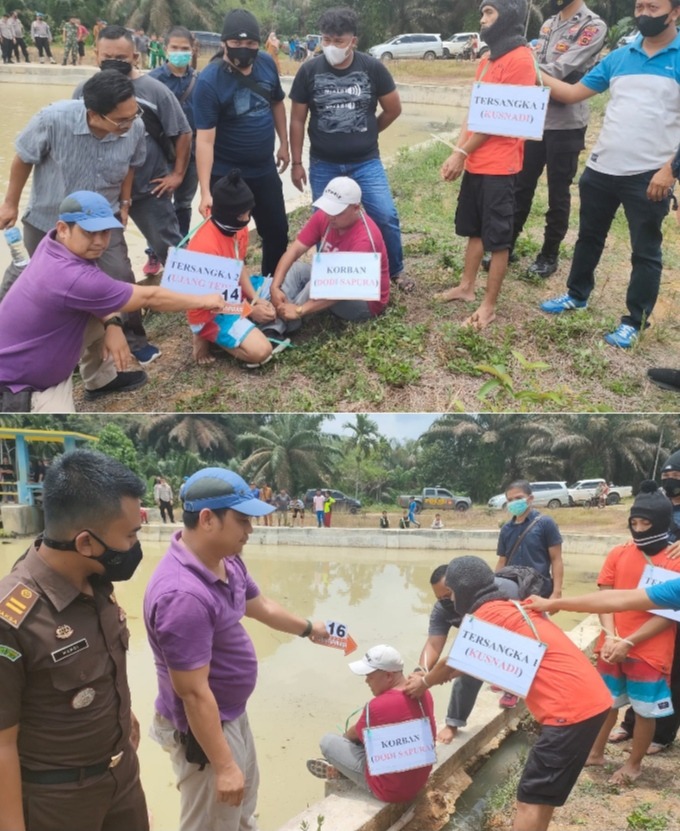 Polres Bungo Gelar Rekontruksi Pembunuhan Sadis di Pelepat , Tersangka Peragakan 20 Adegan, Pada Adegan Ke-17 Tersangka Mematikan Korban.