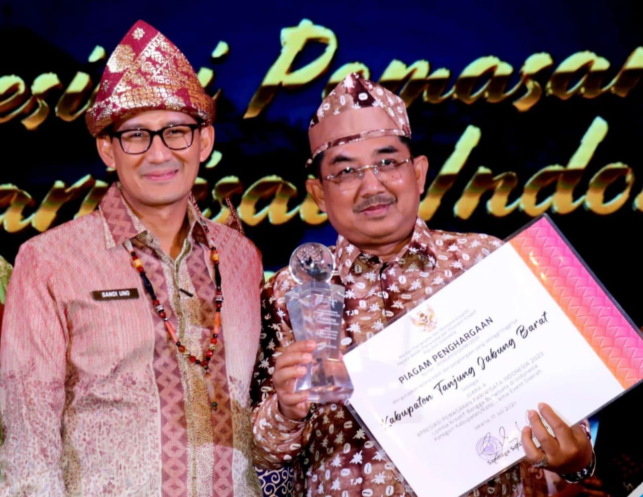 Pemerintah Tanjab Barat Raih Penghargaan Lomba Video Kreatif Bangga Berwisata