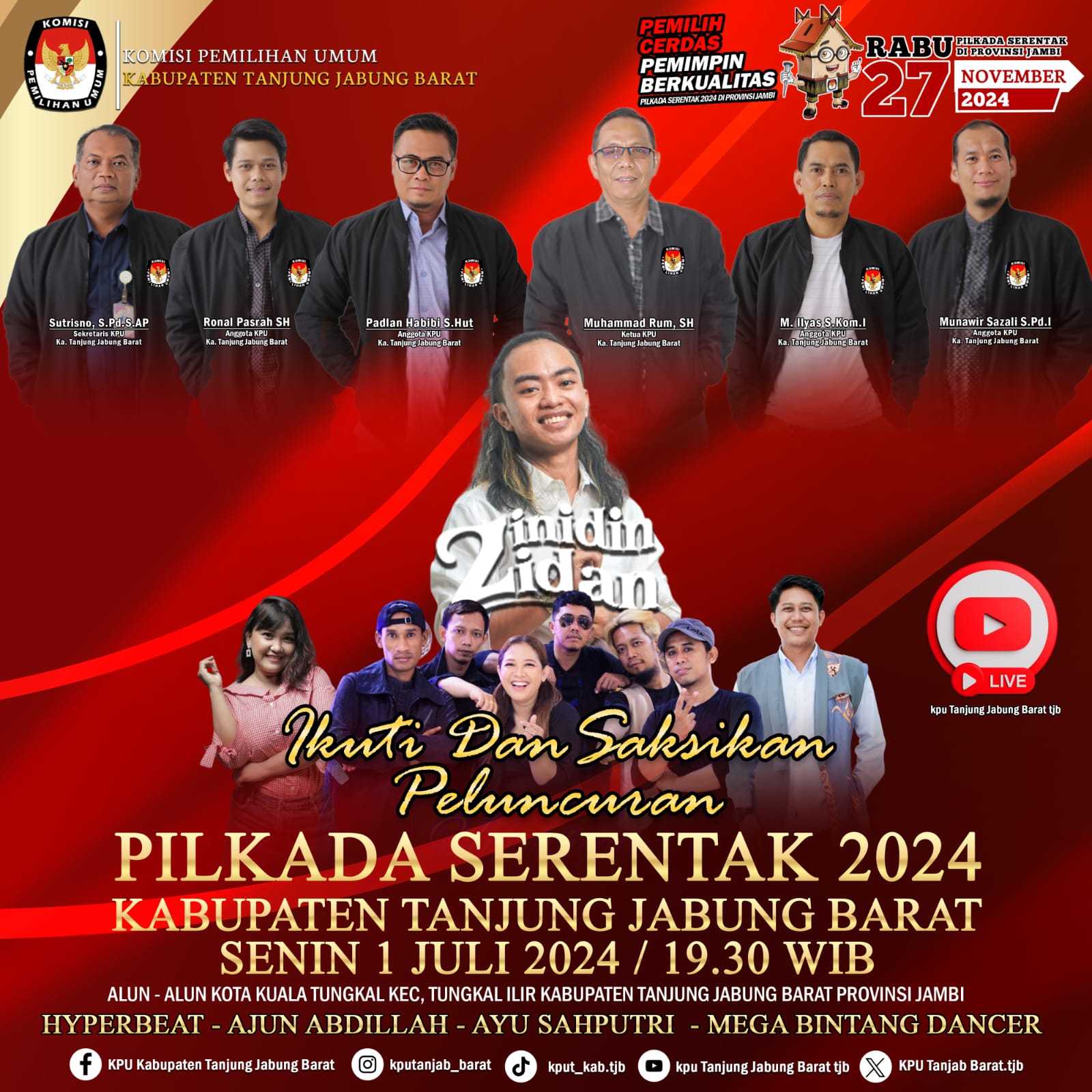 Mari Hadiri Peluncuran Pilkada Serentak Kabupaten Tanjung Jabung Barat Bersama Artis Ibu Kota Zinidin Zidan