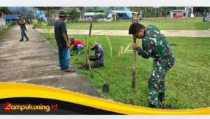 Guna Penghijauan dan Pelestarian Lingkungan Satgas, TMMD Ke-123 Kodim 0416/Bute Bersama Masyarakat Tanam Bibit Pohon 