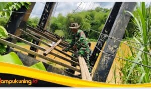 Jembatan Gantung Sepanjang 144 Meter di Desa Rantau Duku di Bangun Kembali oleh Kodim 0416/Bungo Tebo