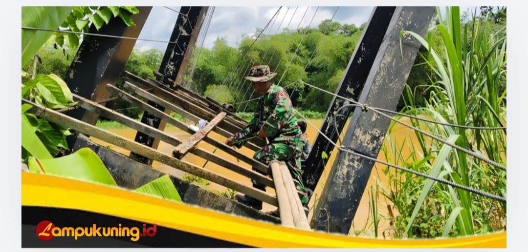 Jembatan Gantung Sepanjang 144 Meter di Desa Rantau Duku di Bangun Kembali oleh Kodim 0416/Bungo Tebo