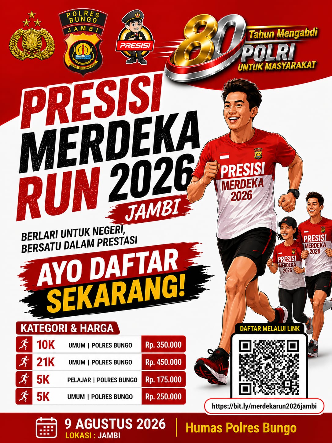 Polres Bungo Ajak Masyarakat Meriahkan Presisi Merdeka Run 2026 di Jambi