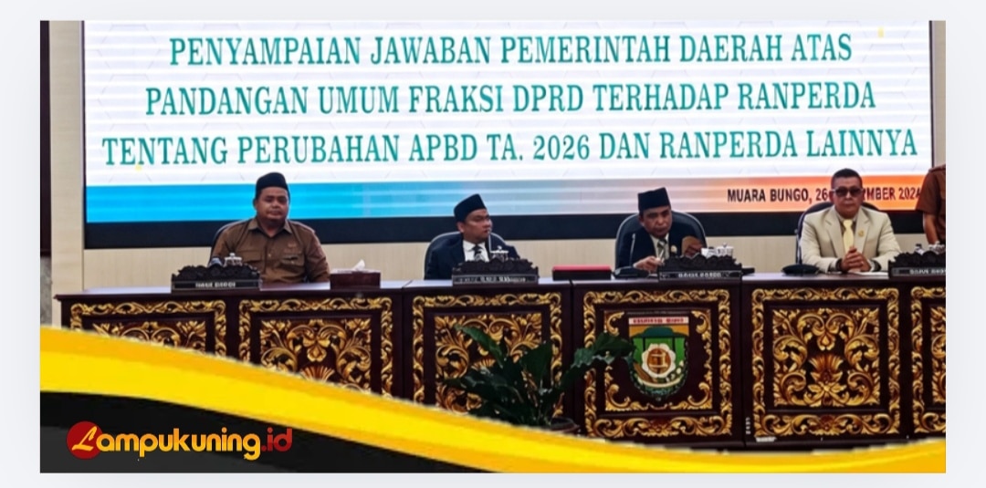 DPRD Bungo Gelar Rapur Penyampaian Jawaban Pemerintah Daerah Atas Pandangan Umum Fraksi DPRD Terhadap Ranperda tentang Perubahan APBD TA. 2026 dan Ranperda Lainnya